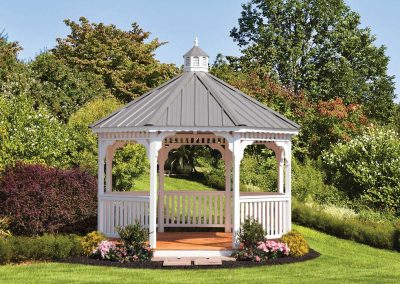 Small White Gazebo with Metal Roof