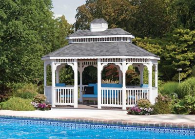 Gazebo Beside Pool with Couches for Relaxation