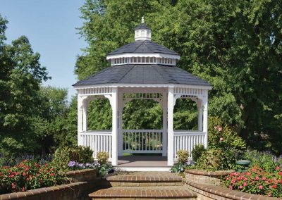 Small White Round Gazebo with Patio and Steps